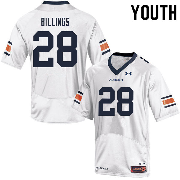 Youth Auburn Tigers #28 Jackson Billings White 2021 College Stitched Football Jersey